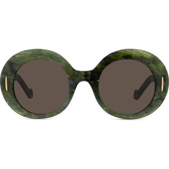Loewe Anagram 50mm Oval Sunglasses in Shiny Dark Green /Brown at Nordstrom