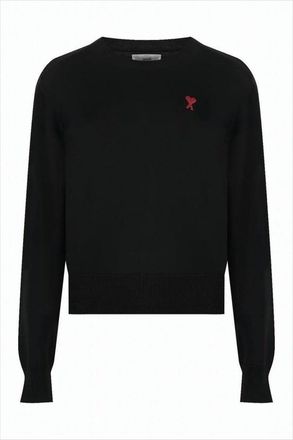 Ami Cropped Black Merino Wool Sweater