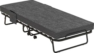 HOMCOM Folding Bed With Mattress Foldable Guest Bed On Wheels W/ Cover Dark Grey | TJ Hughes