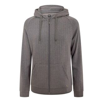 HUGO BOSS Mens Heritage Hooded Ribbed Cuff Sweat Jacket with Drawstring in Medium Grey - Size Medium