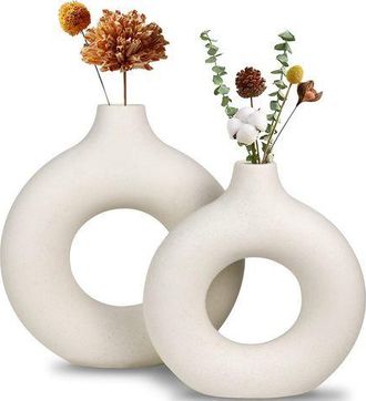 OEM Jarr&oacute;n De Cer&aacute;mica Blanca, Jarr&oacute;n Moderno Para Decoraci&oacute;n Minimalista, Jarrones Redondos Huecos Mate Para Flores De Pampa, Ideales Para Hogares Bohemi
