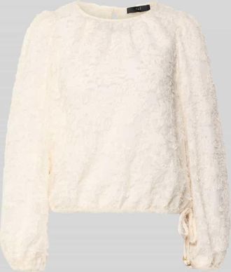 Oui Regular Fit Bluse mit Fransen und Rundhalsausschnitt in Offwhite, Gr&ouml;&szlig;e 38