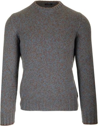 Barba Moulin Wool Crewneck Sweater - Heren - Ronde hals truien - Grijs - M - Wol - Truien & Vesten