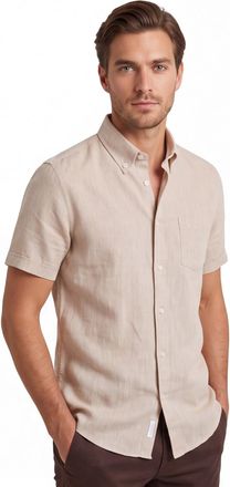 Led&ucirc;b Ledub Modern Fit overhemden beige gem&ecirc;leerd korte mouw