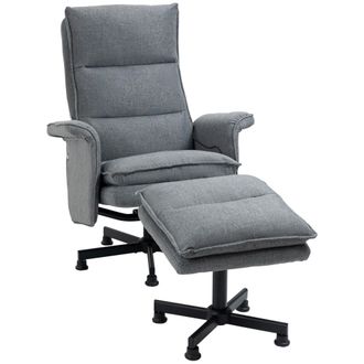 HOMCOM Swivel Recliner Chair w/Footstool Massage Points Remote Control Grey | TJ Hughes