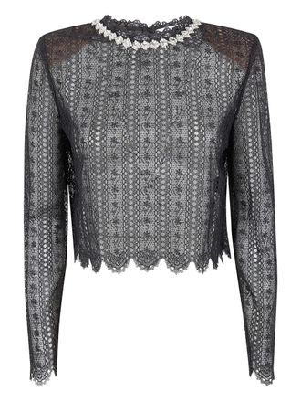 Self Portrait lace embellished top - Black