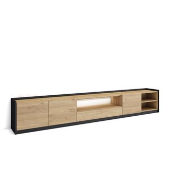 Skraut Home Mueble tv efecto madera roble y negro 310x37x50cm con Led