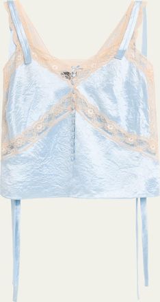 Marc Jacobs Lace-Trim Crinkled Satin Slip Top