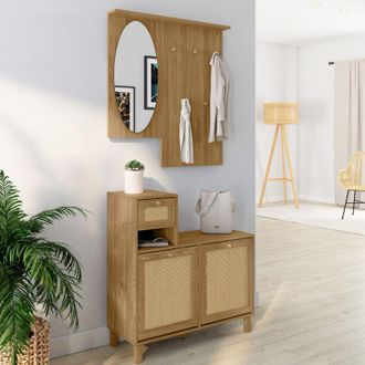 IDMarket Guardaroba dingresso con specchio effetto canna naturale hanae