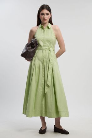 Karen Millen Womens Cotton Collared Halter Neck Woven Midi Shirt Dress With Dropped Waist Detail - Mint - Size 14 UK