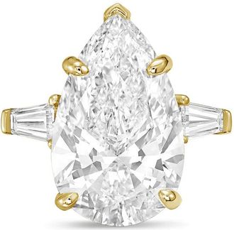 Diana M. Jewels 18kt yellow gold 20cts lab grown pear diamond ring with baguettes on the sides