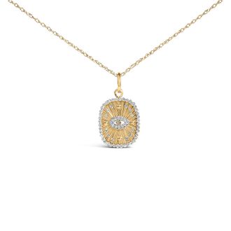 House of Brilliance 14K Yellow Gold Plated Sterling Silver 3/8 Cttw Diamond Evil Eye Pendant Necklace