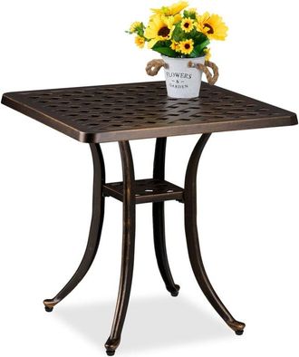 Relaxdays Relaxdays - Garden Side Table, Antique, Cast Aluminum, 53x54x54 cm, Weatherproof, Square, Balcony & Patio, Black/Bronze