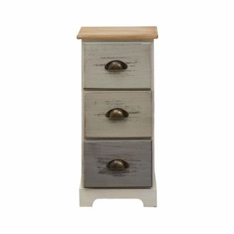Mobili Rebecca Mesita de noche con 3 cajones de madera blanca, beige y gris