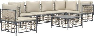 vidaXL Set Muebles De Jard&iacute;n 7 Pzas Y Cojines Rat&aacute;n Pe Gris Antracita Vidaxl