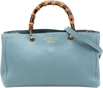 Gucci Pre-owned Tote Bags, female, Blue, Size: ONE SIZE Pre-owned Bamboo Shopper Satchel