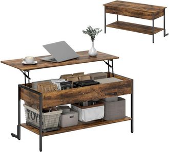 HOMCOM Homcom - Industrial Lift Top Coffee Table with Storage Shelf Rustic Brown