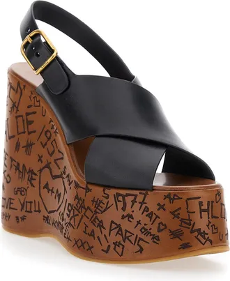 Chlo&eacute; Womens Wedges Maxime Black Leather Calf Shoe