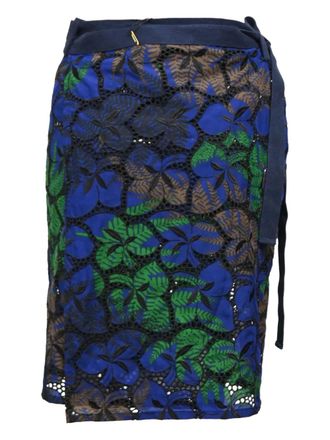 sacai Wikkelrok met bladprint - Blauw