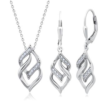 MAX + STONE 925 Sterling Diamond Eternity Pendant Necklace and Dangle Earrings