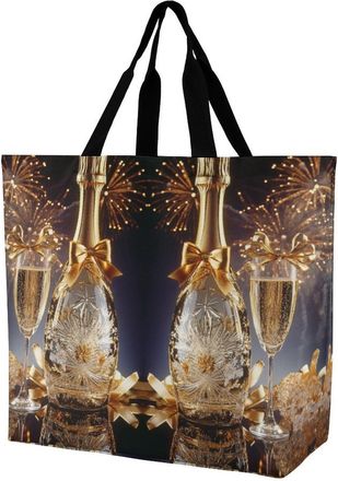 Generic Champagne Large Reusable Shopping Bag Lightweight Foldable Tote Bags Washable Shoulder Handbag