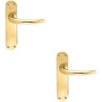 Loops 2x PAIR Slim Round Bar Handle on Shaped Latch Backplate 185 x 40mm Satin Brass in Metallics