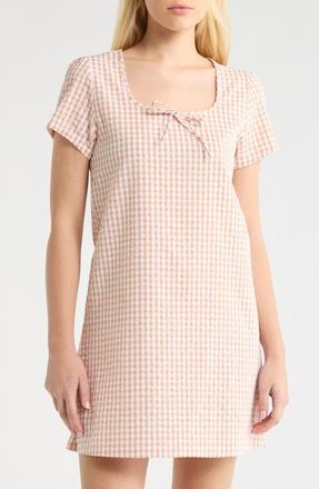 French Connection Gingham Seersucker Nightgown in Tan Combo at Nordstrom, Size X-Large