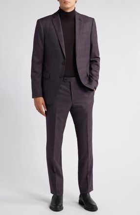 John Varvatos Plaid Wool Blend Suit in Burgundy at Nordstrom Rack, Size 42 Short