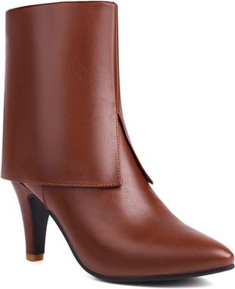 Generic Womens Fashion Patchwork Pointed Toe Ankle Boots Stiletto Heels Side Zipper Winter Dressy Shoes (Brown,5.5)