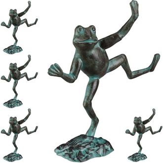 Relaxdays Set of 5 Relaxdays Garden Frog Figurines, Weatherproof, In- & Outdoor Toad, For Balcony, Pond, Cast Iron, Size L, Green