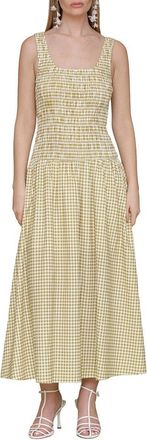 Avec Les Filles Drop Waist Smocked Bodice Linen-Blend Dress