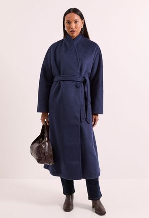 Wallis Womens Collarless Cocoon Belted Coat - Navy - Size 10 UK