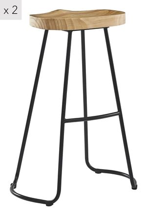 Nordlys Set 2 taburetes altos en acero y madera natural