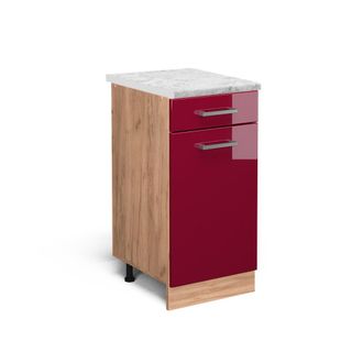 Vicco Mueble Bajo De Cocina R-line, Rojo Burdeos Alto Brillo, 40 Cm Et M&aacute;rmol