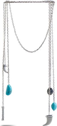 Charriol Kucha Stainless Steel Two Turquoise and Horn Pendants Open Ended Necklace