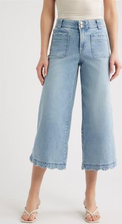 Wit & Wisdom Scallop Patch Pocket High Waist Crop Wide Leg Jeans in Light Blue Artisanal at Nordstrom, Size 16