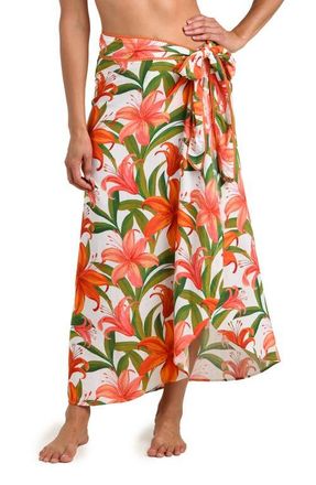 La Blanca Jungle Blossoms Rickrack Trim Cover-Up Wrap Skirt in Ivory Multi at Nordstrom, Size Large