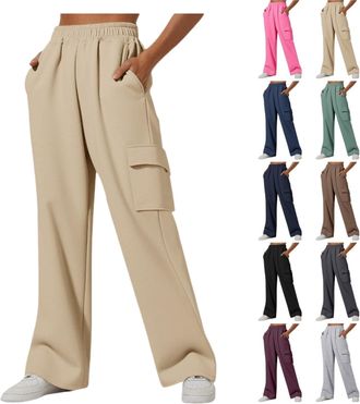 Generic Tracksuit Bottoms Women, Ladies High Waisted Lounge Trousers with Pockets, Elastic Waistband Relaxed Fit Bottoms for Casual Wear, Baggy Trousers Women