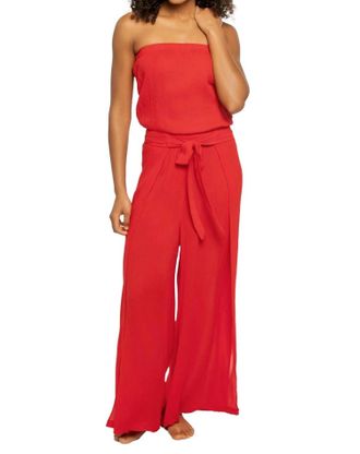 Elan Strapless Blouse & Wide Leg Pant Jumpsuit In Red