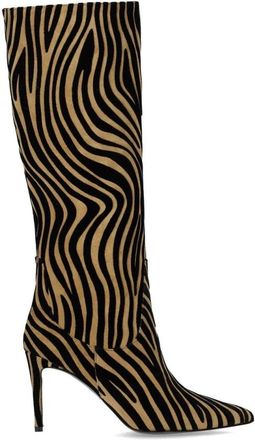 NCUB Hoge Laars met Zebraprint - Dames - Laarzen met Hak - Beige - 36 EU - Leer - Schoenen