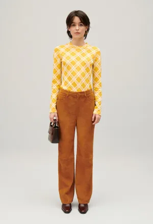 Claudie Pierlot Pantalon cuir su&egrave;de beige fonc&eacute;