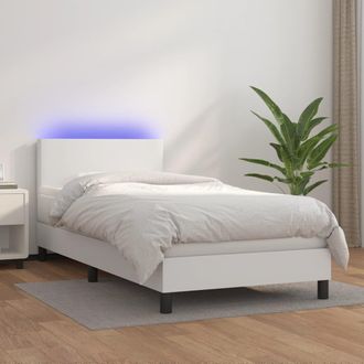 vidaXL Vidaxl - Cama Box Spring Colch&oacute;n Y Led Cuero Sint&eacute;tico Blanco 100x200 Cm
