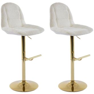 Vente-Unique Sgabello da bar in Tessuto bouclette e Metallo Dorato Altezza regolabile Bianco - Lotto di 2 - LOLY