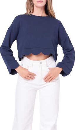 English Factory Scallop Crop Knit Top in Navy at Nordstrom Rack, Size Medium