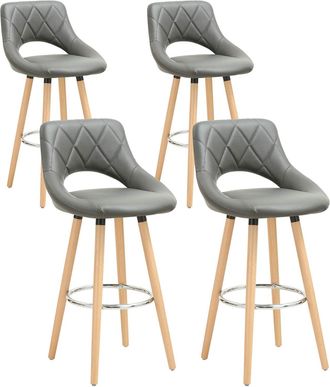 Woltu Woltu - 4x Taburetes De Bar Con Respaldo Sillas De Cocina Juego De 4 Taburetes Altos Cocina Marco De Madera Maciza Imitaci&oacute;n De Cuero Silla De Dise&ntilde;o 