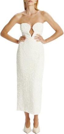 Bardot Braya Sequin Strapless Plunge Neck Midi Dress in Ivory at Nordstrom Rack, Size 8