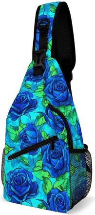 Generic Blue Roses Watercolor Mens Shoulder Bags Sling Crossbody Backpack Travel Hiking Chest Bag with Small Side 38x20cm