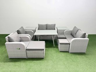 Fimous 9 Seater Rattan Garden Furniture Sets Outdoor Love Sofa Set in Light Grey