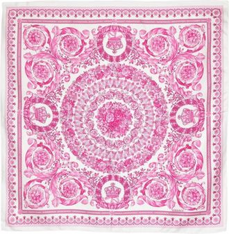 Versace Womens Baroque-Inspired Silk Scarf In White And Pink