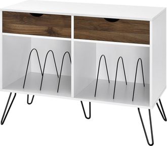 Novogratz Mueble para vinilos con 2 cajones en efecto madera blanca